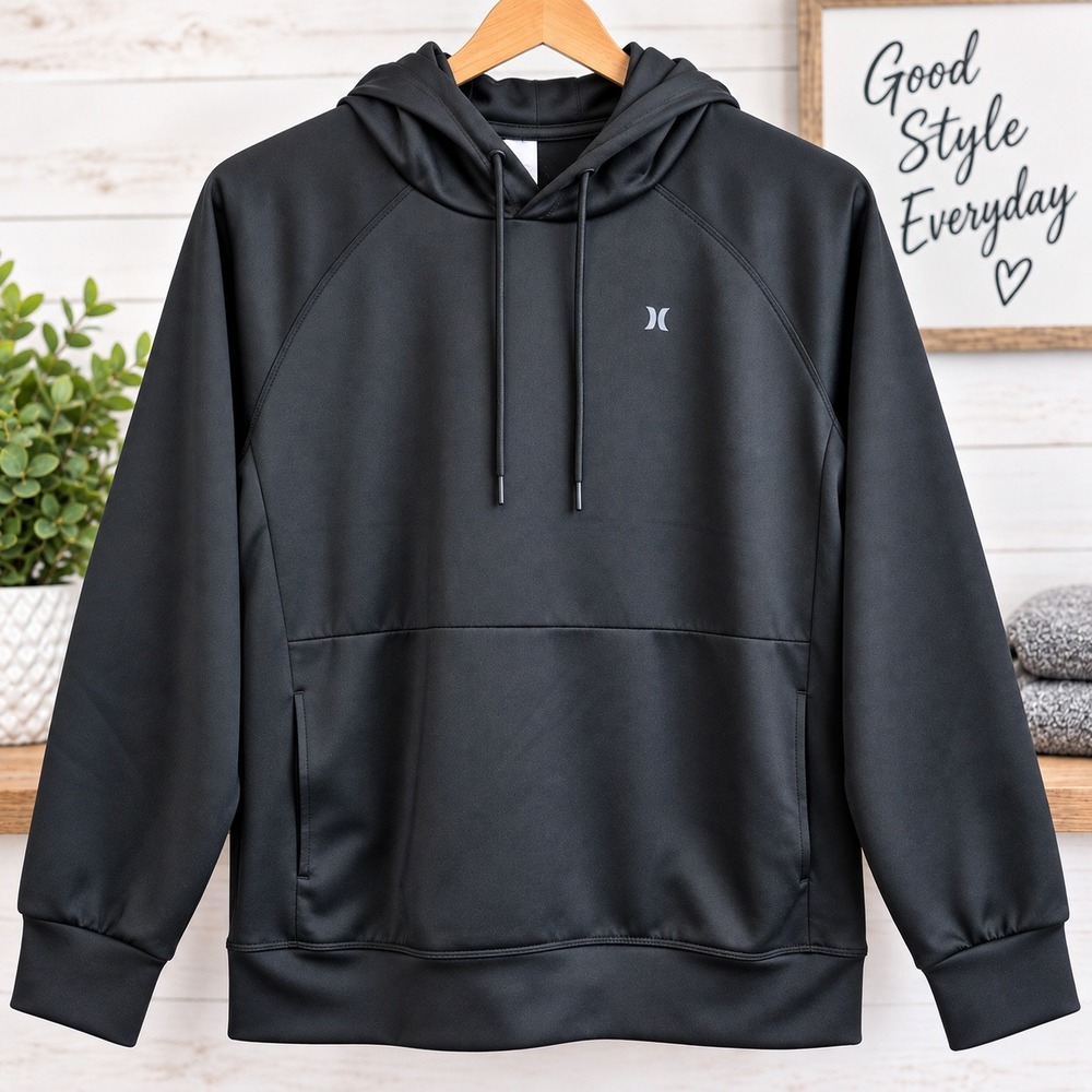Hurley Mens Black Performance Hoodie Raglan Sweatshirt Large I